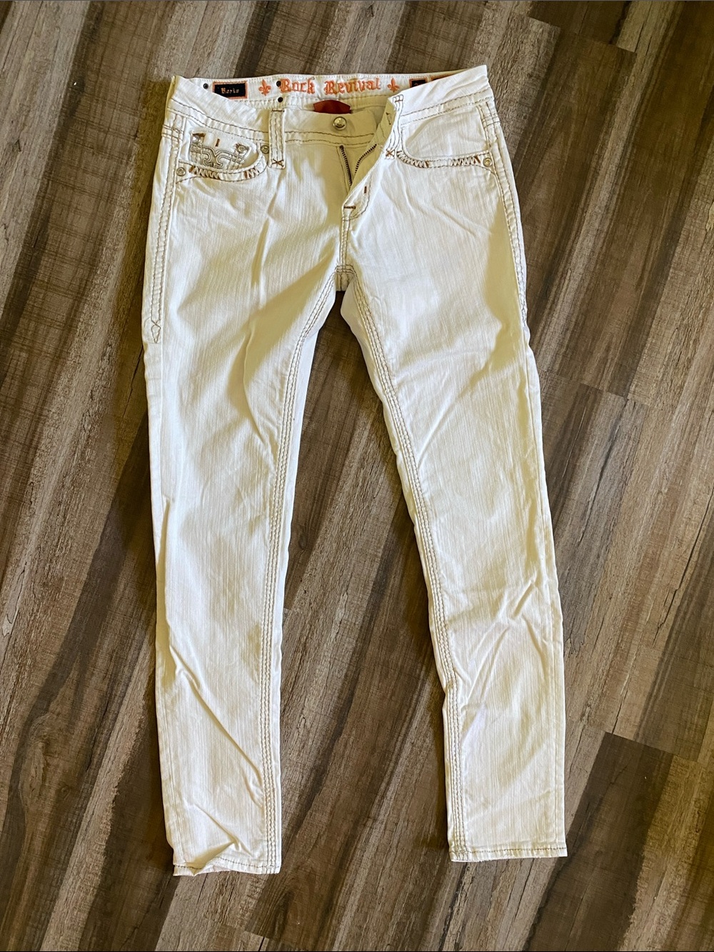 Rock Revival Cream Color Jeans with Rhinestone detailing